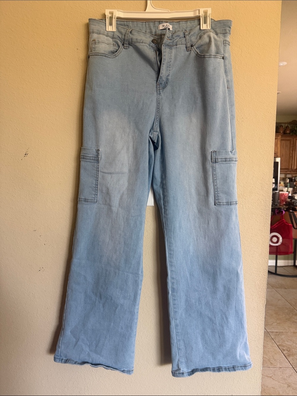 High-Rise Light Blue Cargo Wide-Leg Jeans for Women